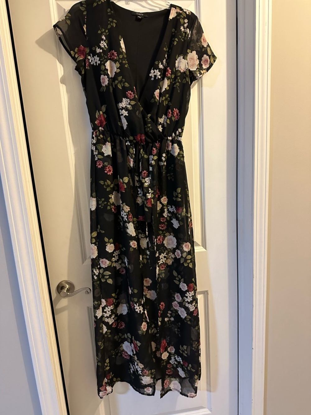 Black Floral romper Dress with Pink and White Roses